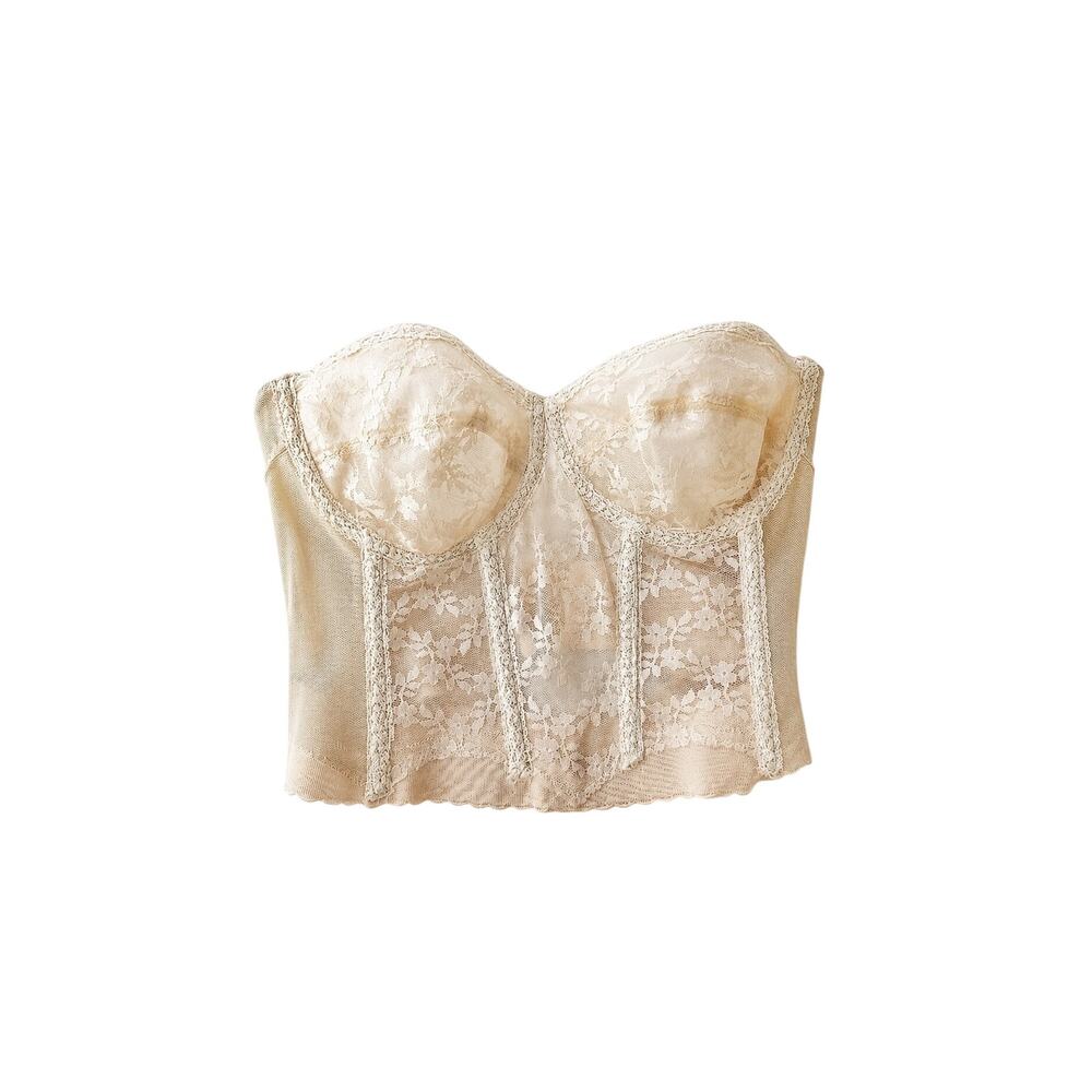 Cream Vintage Lace Bustier Floral Mesh Corset Top Coquette Festival Romance